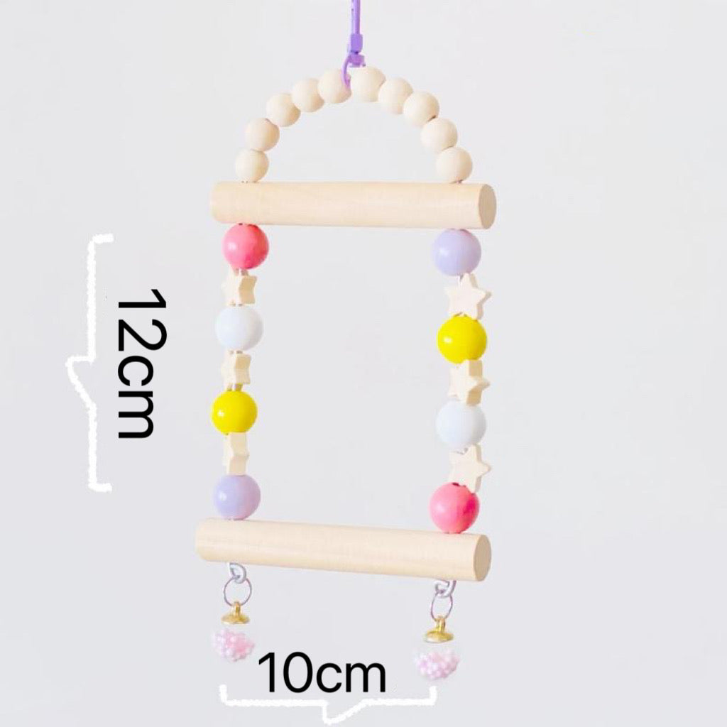 12x10cm Pastel Stars Frame Round Wooden Swings Handmade Bird Toys Organic Bird Cages Accessories Small Parrot Lovebird Budgie Parrotlet