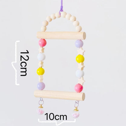 12x10cm Pastel Stars Frame Round Wooden Swings Handmade Bird Toys Organic Bird Cages Accessories Small Parrot Lovebird Budgie Parrotlet