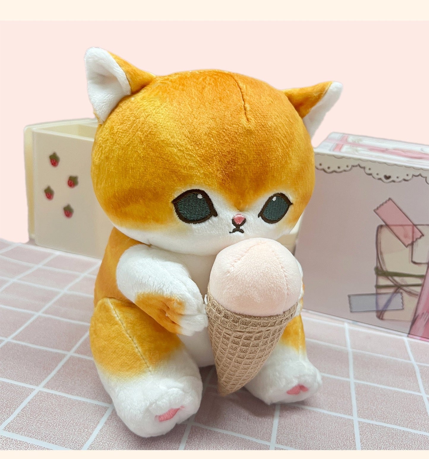 Japan Artist Mofusand Cat Neko with Ice Cream 13 x 19cm Mascot Plush Doll