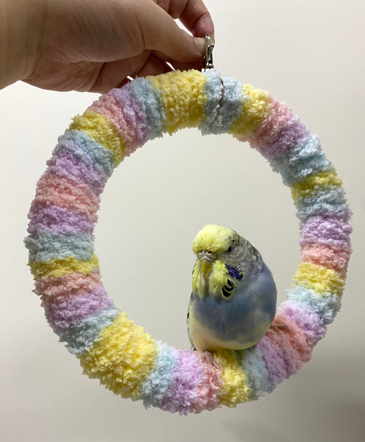 +Handmade+17.5cm Pastel Macaron Yarn Knitting Ring Swings Parrot Birdie Toy