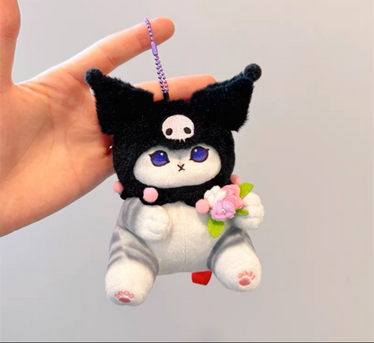 Japan Artist Mofusand x Sanrio Cat Neko Crossover Kuromi - 12cm 15cm 20cm Mascot Plush Doll Big Keychain