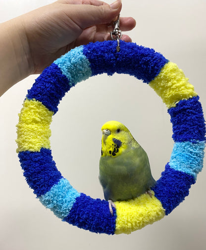 New Colour 17.5cm SunRise Blue Light Blue Yellow Yarn Knitting Ring Swings Warm Parrot Birdie Toy