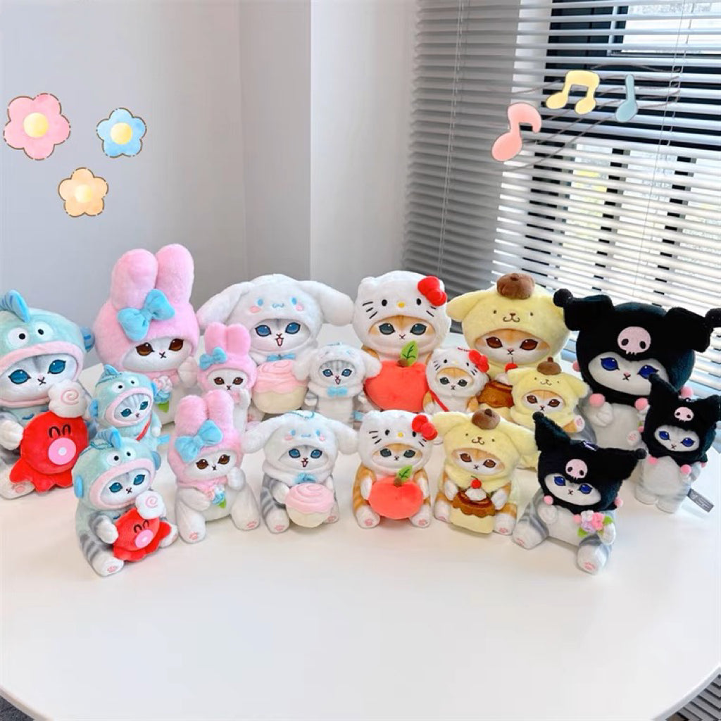 Japan Artist Mofusand x Sanrio Cat Neko Crossover Cinnamoroll - 12cm 15cm 20cm Mascot Plush Doll Big Keychain