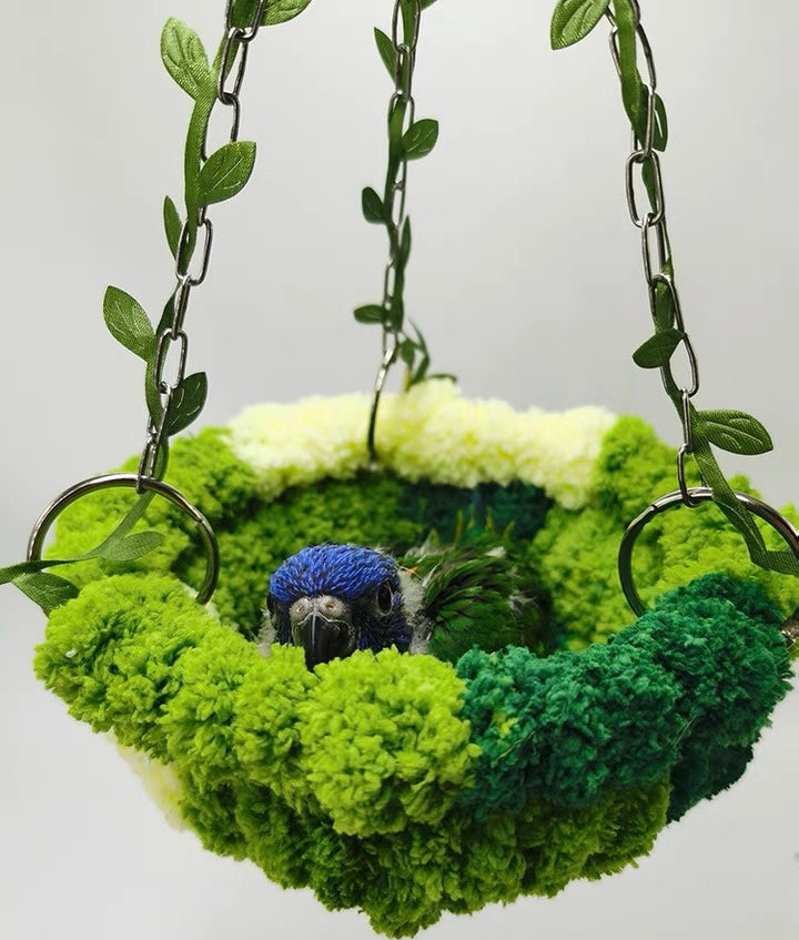 Green Yarn Knitting Hanging Basket for Small and Medium Parrot 