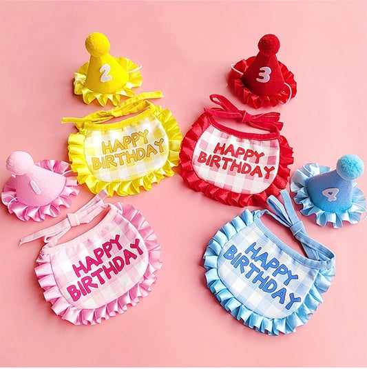 Handmade Cat Dog Collar | Cute Birthday Hat Costumes set for Kitty cat or Dog Puppy