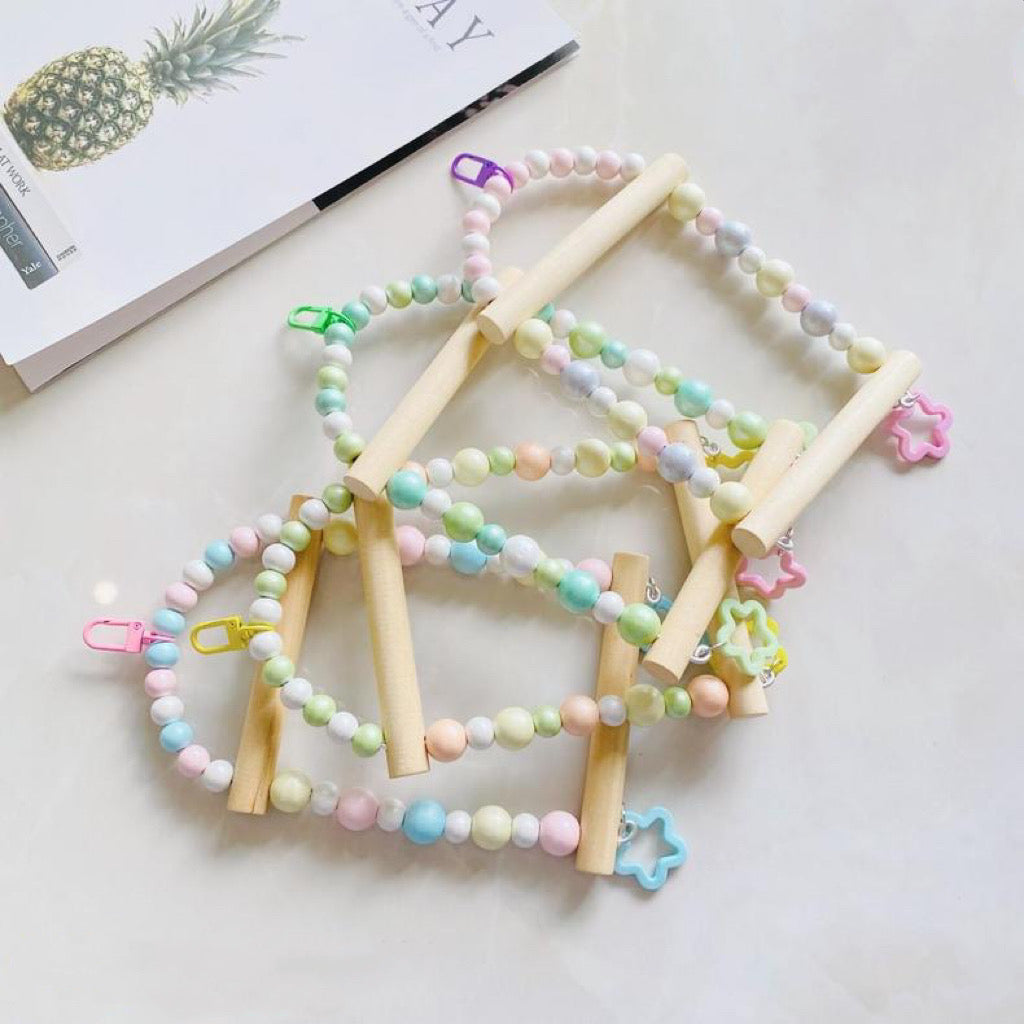 19x12cm Pastel Macarons & Stars Frame Round Wooden Swing Handmade Bird Toys Organic Bird Cages Accessories