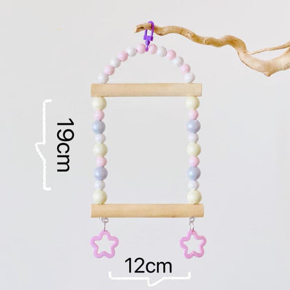 19x12cm Pastel Macarons & Stars Frame Round Wooden Swing Handmade Bird Toys Organic Bird Cages Accessories