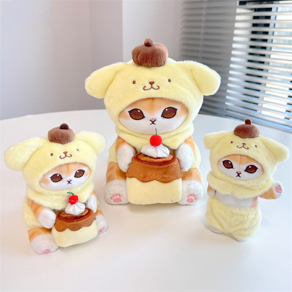 Japan Artist Mofusand x Sanrio Cat Neko Crossover Pompompurin - 12cm 15cm 20cm Mascot Plush Doll Big Keychain