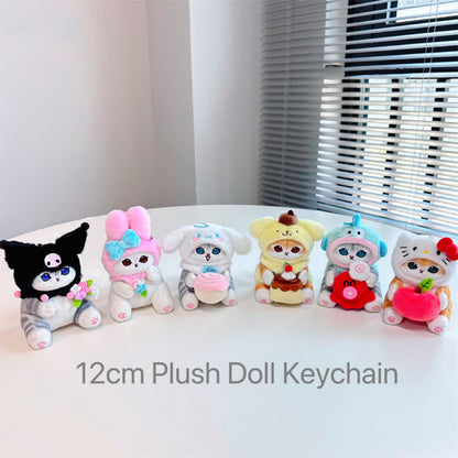 Japan Artist Mofusand x Sanrio Cat Neko Crossover Hello Kitty - 12cm 15cm 20cm Mascot Plush Doll Big Keychain