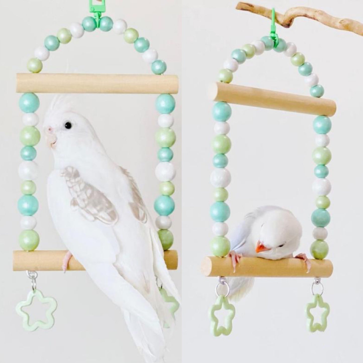 19x12cm Pastel Macarons & Stars Frame Round Wooden Swing Handmade Bird Toys Organic Bird Cages Accessories