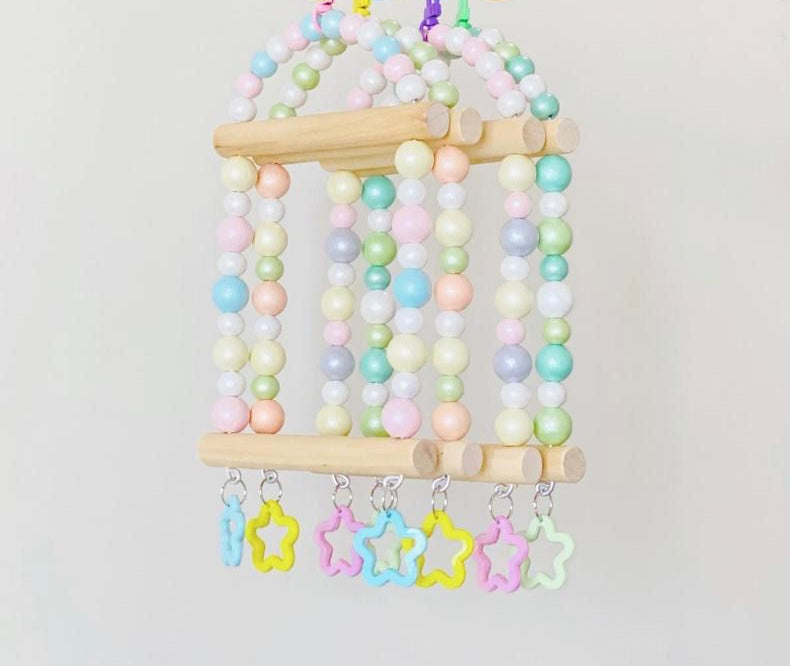 19x12cm Pastel Macarons & Stars Frame Round Wooden Swing Handmade Bird Toys Organic Bird Cages Accessories