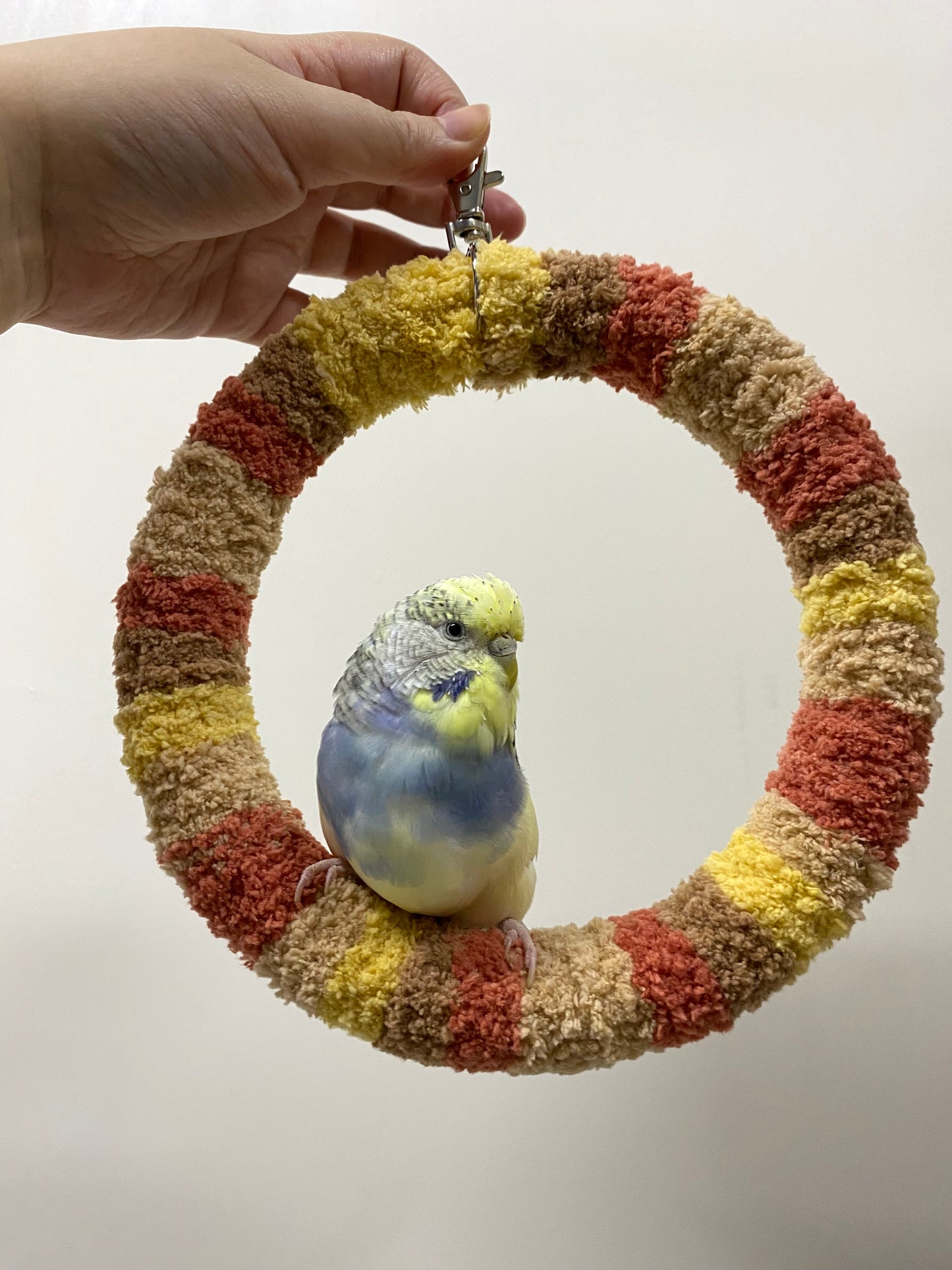 +Handmade+17.5cm Aki Brown Yellow Yarn Knitting Ring Swings Parrot Birdie Toy