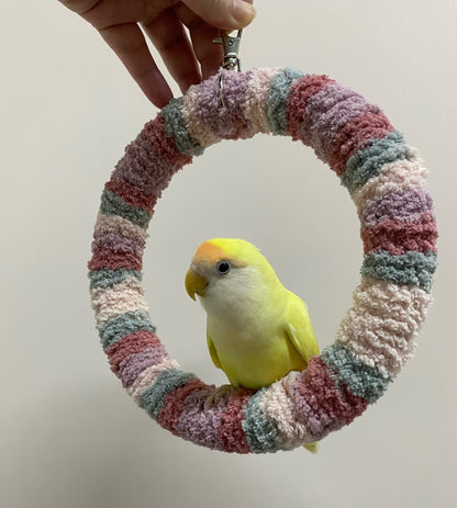 Handmade 17.5cm Sakura Pink Purple Yarn Knitting Ring Swings Parrot Birdie Toy