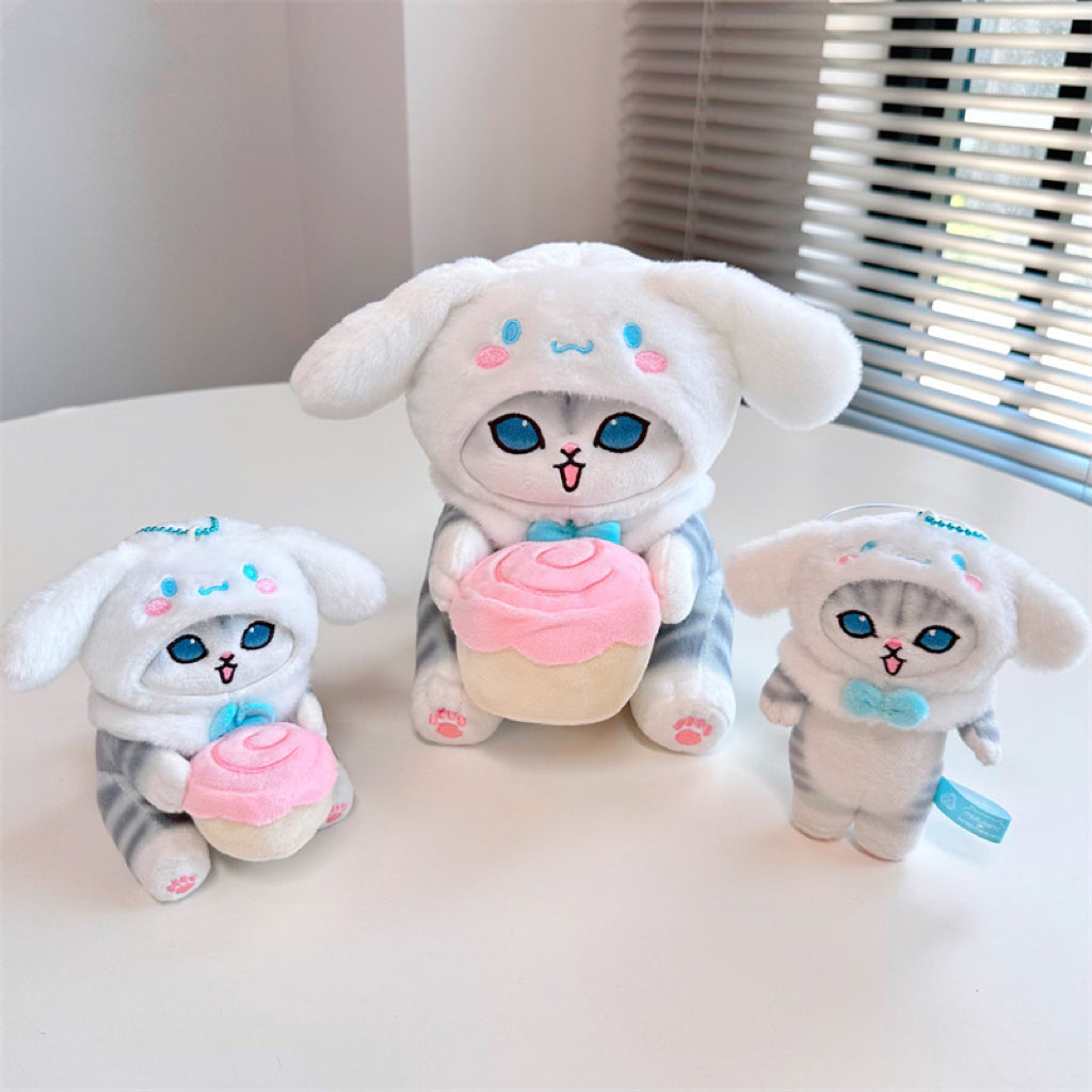 Japan Artist Mofusand x Sanrio Cat Neko Crossover Cinnamoroll - 12cm 15cm 20cm Mascot Plush Doll Big Keychain