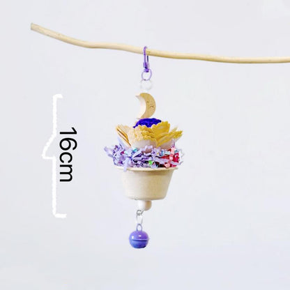 16cm Colourful Flower Pots with Bell Bite Hanging Natural Parrot Birdie Toy for Small Medium Size Parrot Cages Accessories Lovebirds Budgie