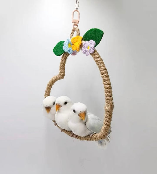 Heart Shape Swings with Flower Parrot Handmade Bird Toys