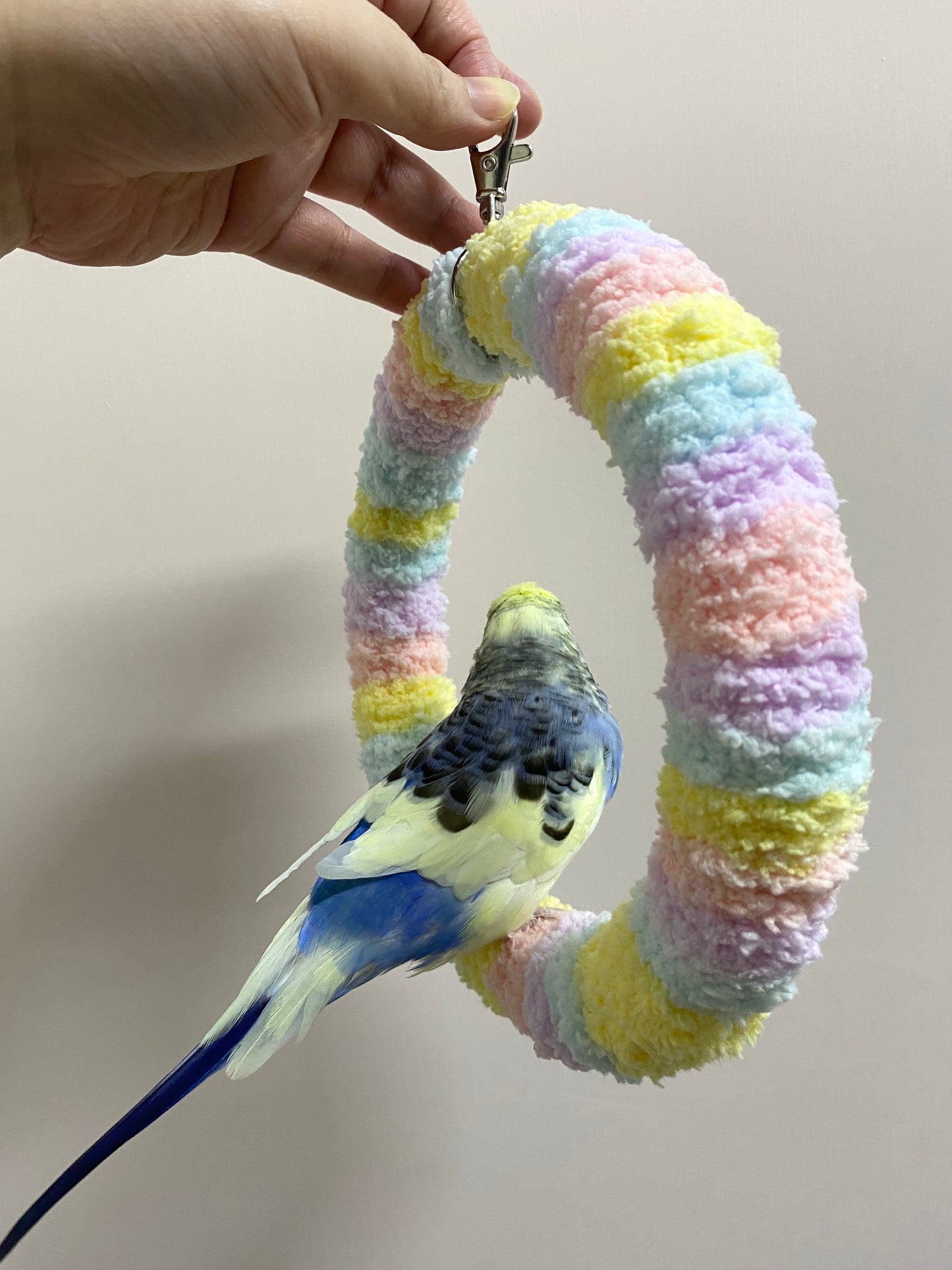 +Handmade+17.5cm Pastel Macaron Yarn Knitting Ring Swings Parrot Birdie Toy