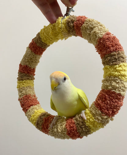 +Handmade+17.5cm Aki Brown Yellow Yarn Knitting Ring Swings Parrot Birdie Toy