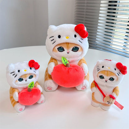 Japan Artist Mofusand x Sanrio Cat Neko Crossover Hello Kitty - 12cm 15cm 20cm Mascot Plush Doll Big Keychain