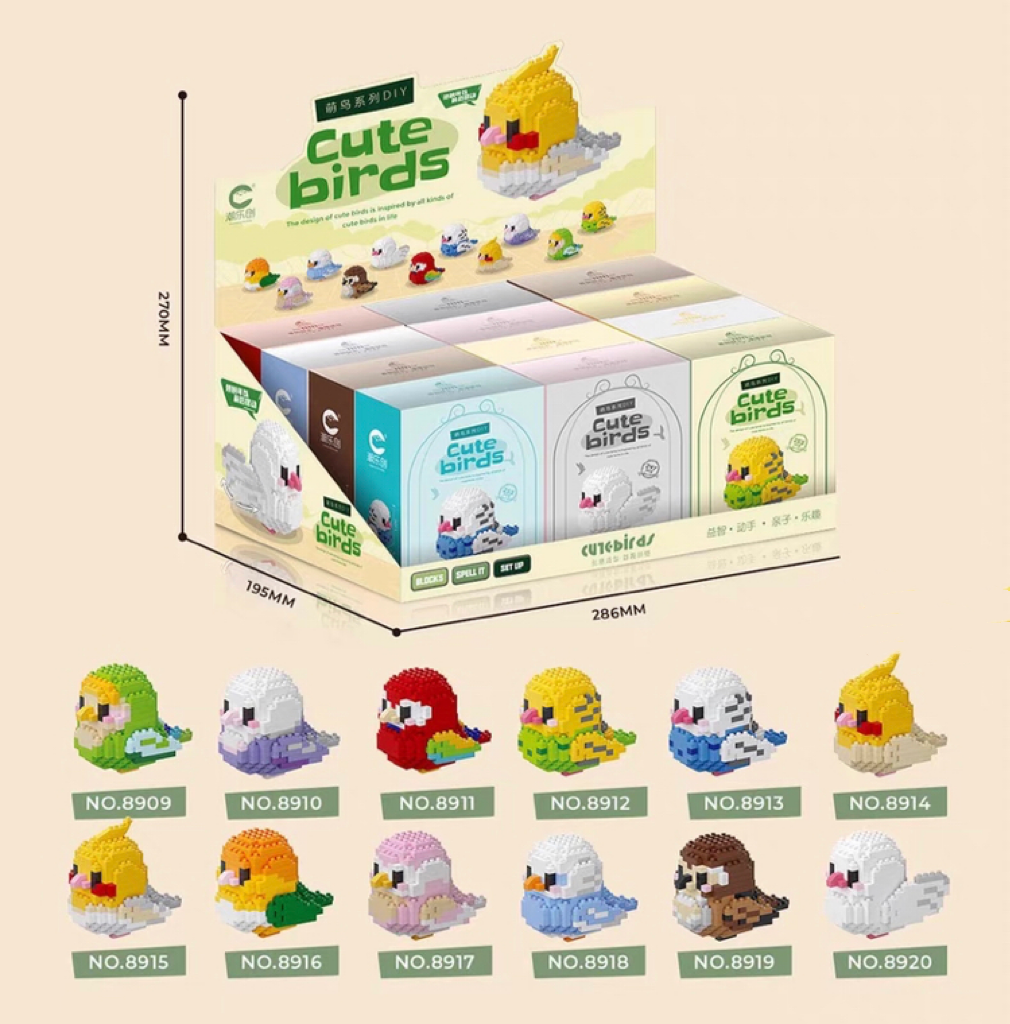 232-263pcs Mini Parrot Building Block | Macaw White-bellied Caique Lovebird Budgie Parrotlet Finches Cocktails Bourke Parakeet - Wings can Move