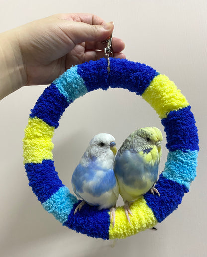 +Handmade+17.5cm SunRise Blue Light Blue Yellow Yarn Knitting Ring Swings Warm Parrot Birdie Toy