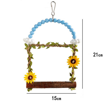 20x15cm Sunflower with Sky Swings Natural Tree Branch Parrot Bird Toys Organic Bird Cages Accessories Lovebird Budgie Pacific Parrotlet