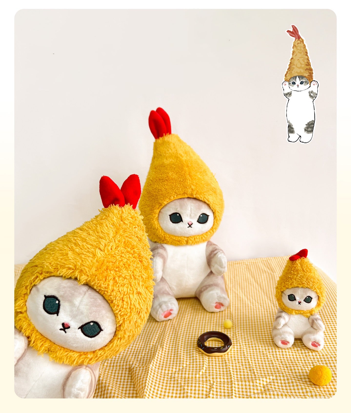 Japan Artist Mofusand Cat Neko Shrimp Tempura 10cm | 20cm | 30cm Mascot Plush Doll Keychain