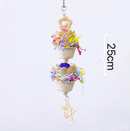 25cm Colourful & Natural Double Cupcake Bite Hanging Natural Parrot Birdie Toy for Small Medium Size Parrot Cages Accessories Lovebirds Budgie