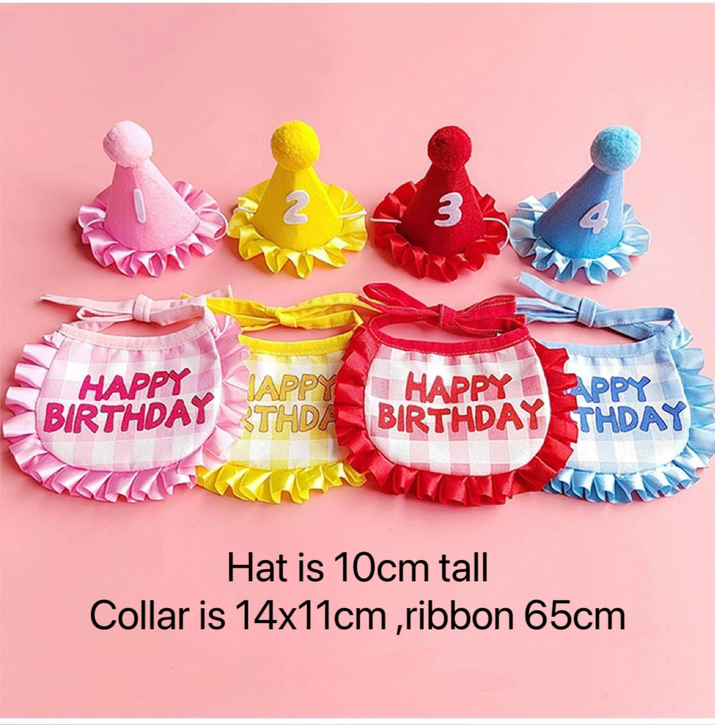 Handmade Cat Dog Collar | Cute Birthday Hat Costumes set for Kitty cat or Dog Puppy