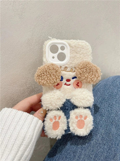 Korea Style Plush Apple Cheek Cute Dog Doggie Fluffy iPhone Case 11 12 13 14 15 Pro Promax