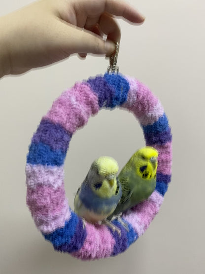 +Handmade+17.5cm Blueberry Pink Blue Purple Yarn Knitting Ring Swings Parrot Birdie Toy