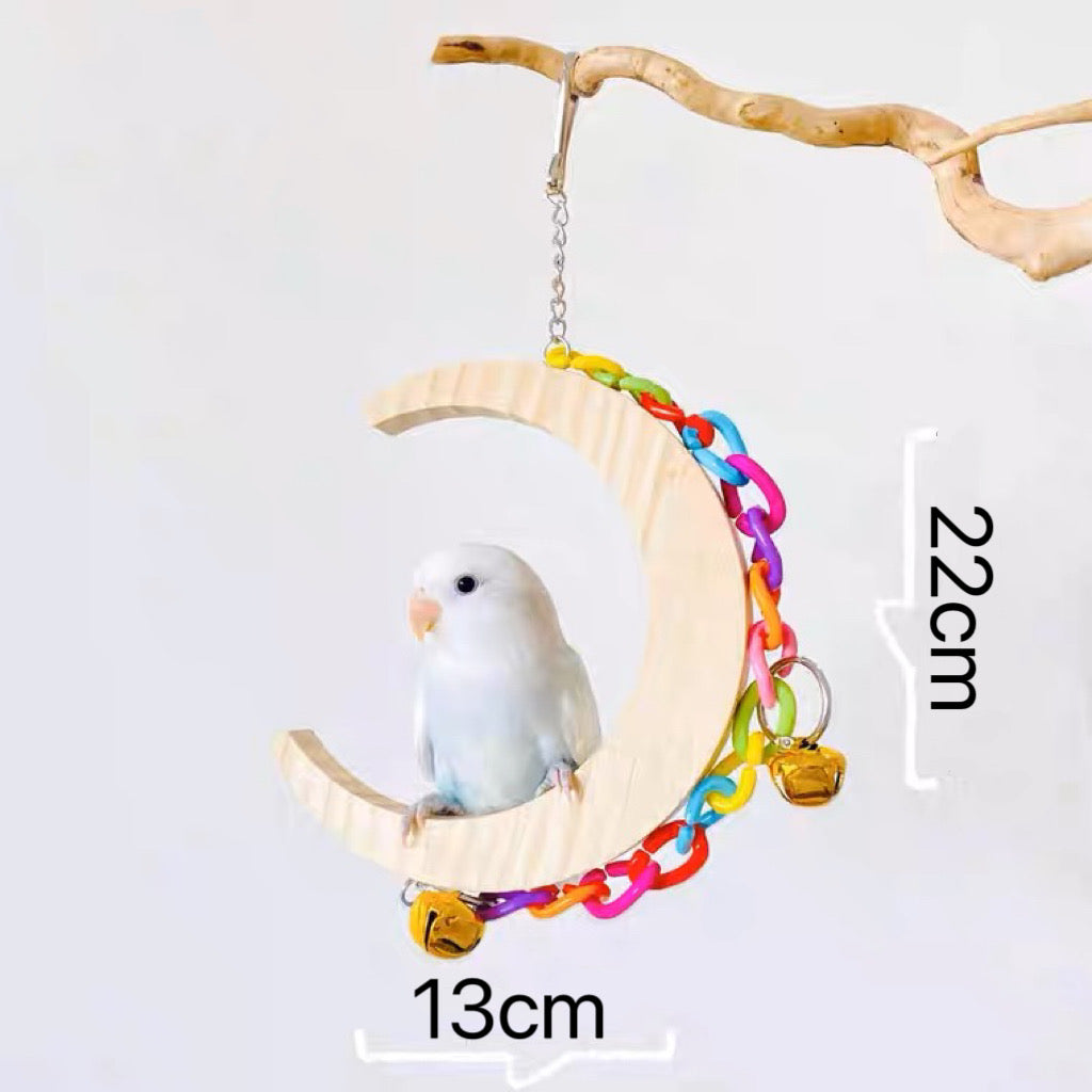 22-26cm Moon Swings Hanging Natural Wood Parrot Birdie Toy for Small Medium Size Parrot Cages Accessories