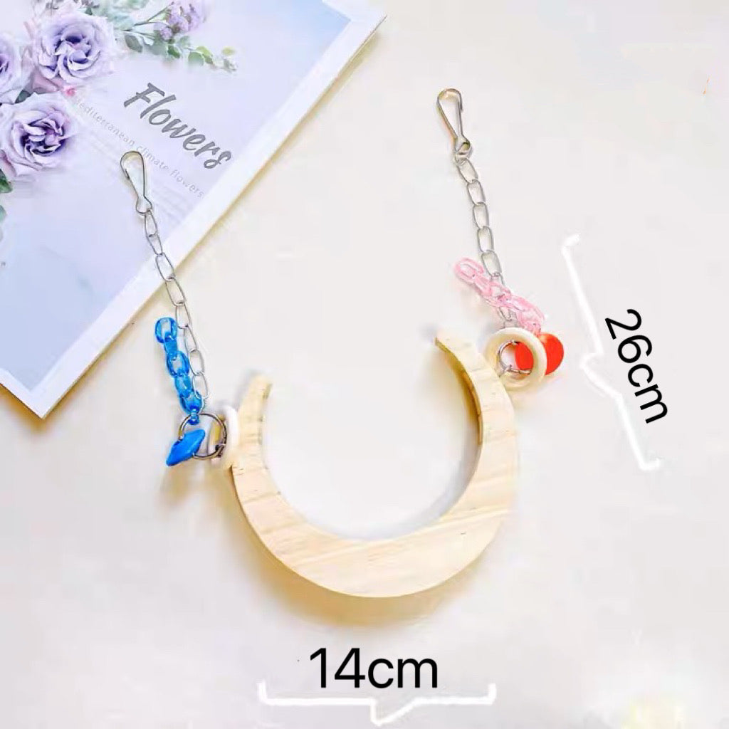 22-26cm Moon Swings Hanging Natural Wood Parrot Birdie Toy for Small Medium Size Parrot Cages Accessories