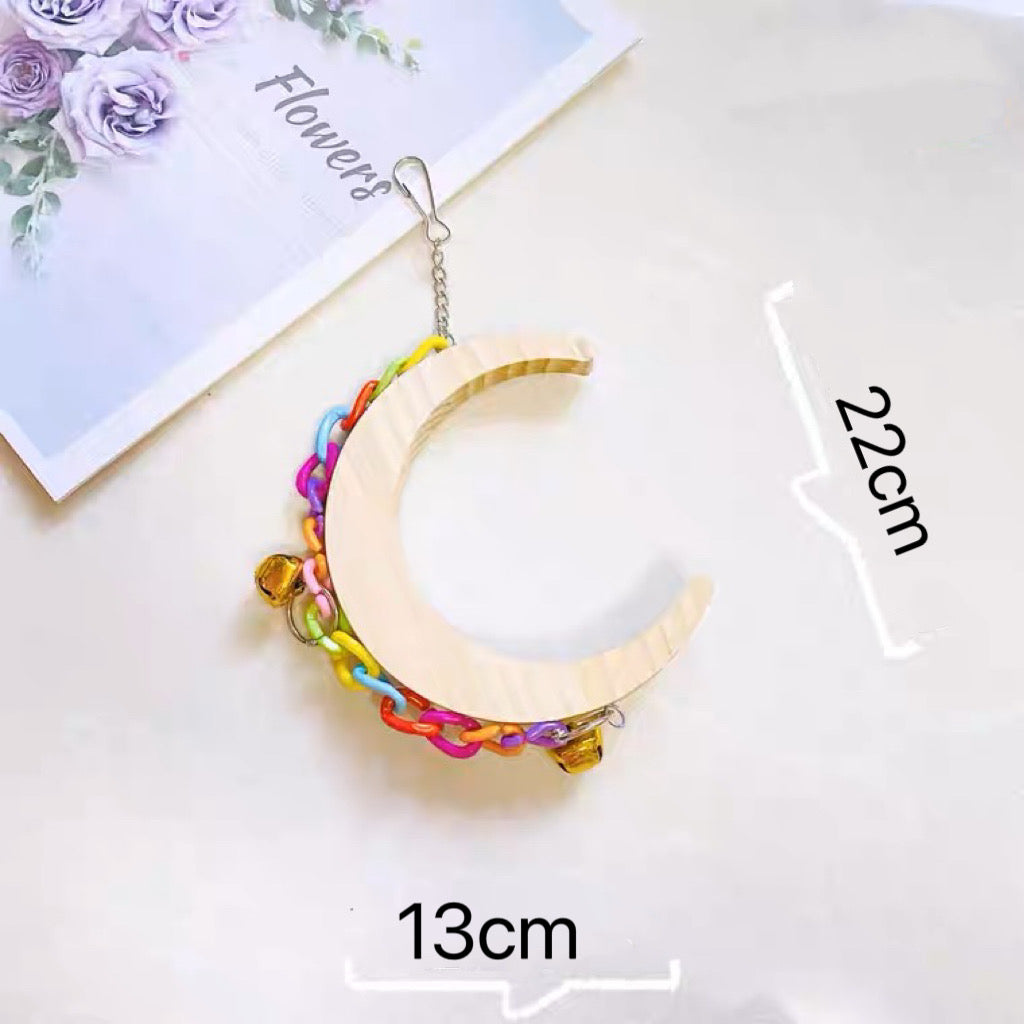 22-26cm Moon Swings Hanging Natural Wood Parrot Birdie Toy for Small Medium Size Parrot Cages Accessories