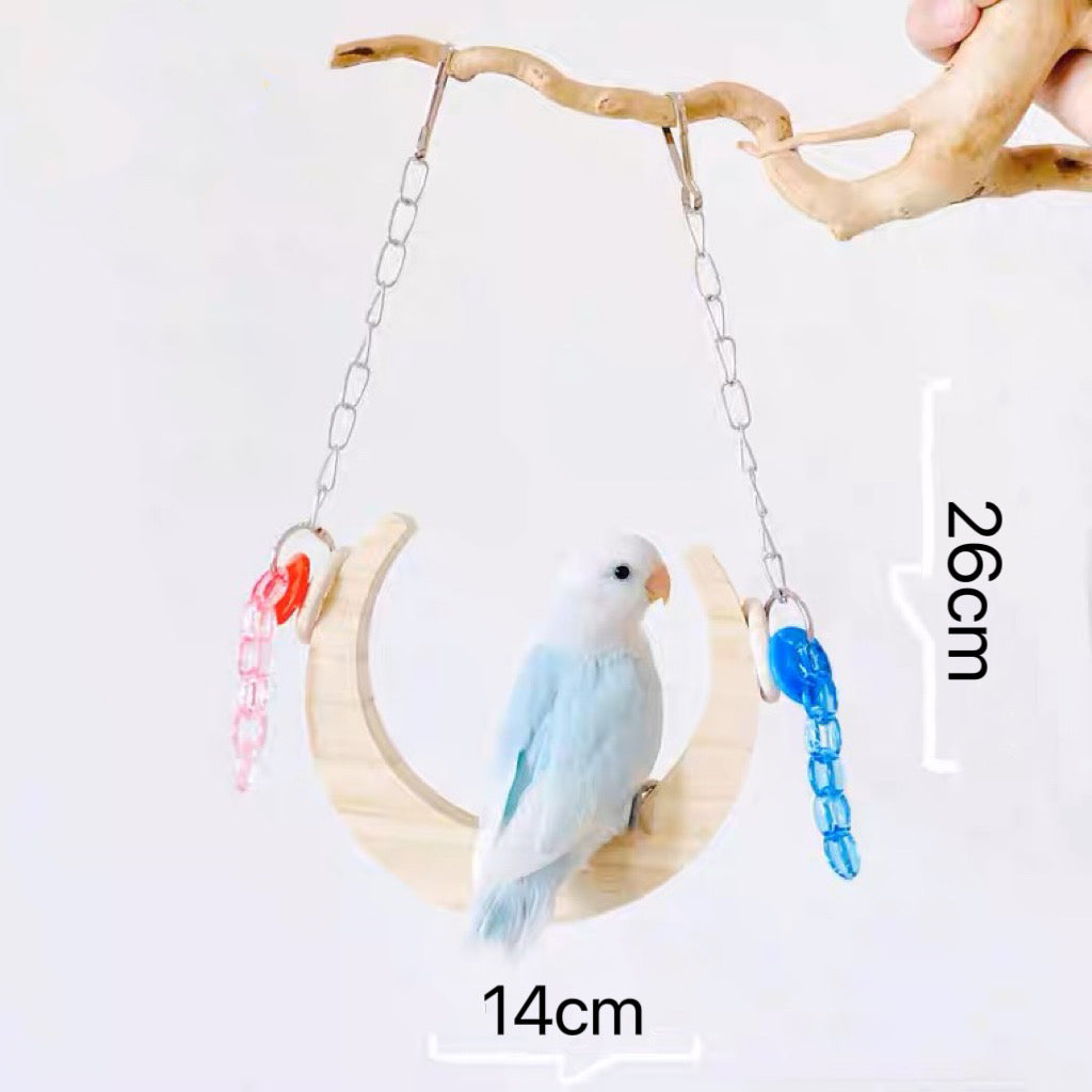 22-26cm Moon Swings Hanging Natural Wood Parrot Birdie Toy for Small Medium Size Parrot Cages Accessories