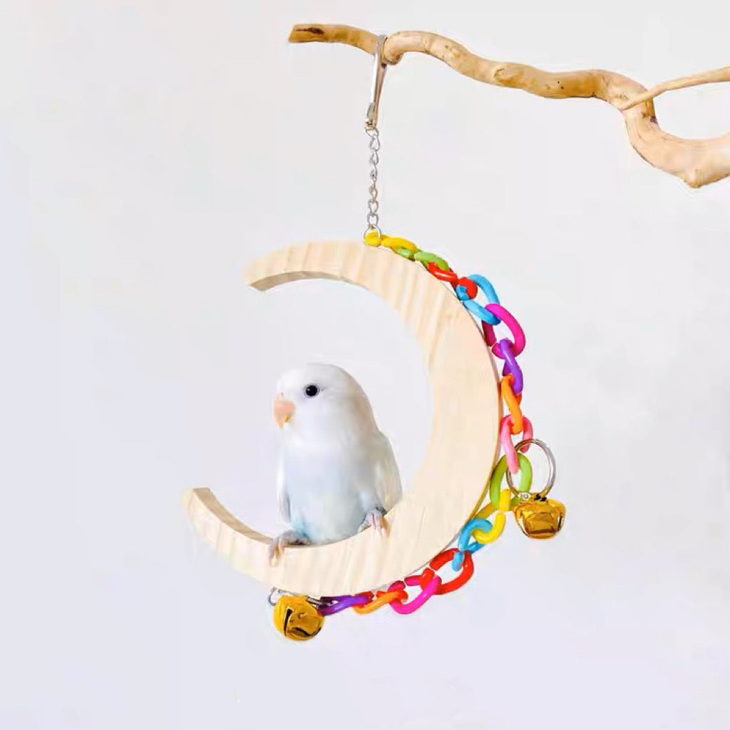 22-26cm Moon Swings Hanging Natural Wood Parrot Birdie Toy for Small Medium Size Parrot Cages Accessories