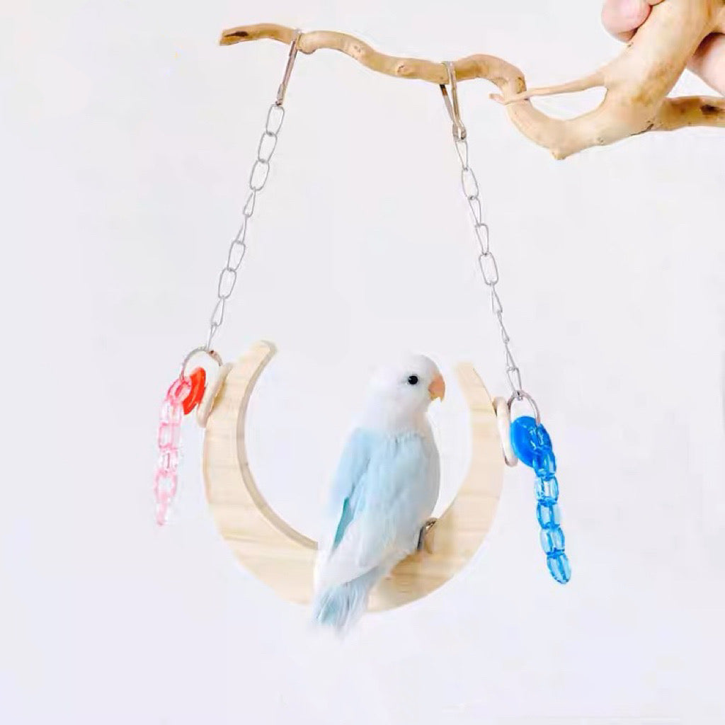 22-26cm Moon Swings Hanging Natural Wood Parrot Birdie Toy for Small Medium Size Parrot Cages Accessories