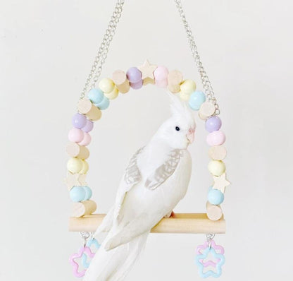  Pastel Stars Round Wooden Swings Handmade Bird Toys Organic Bird Cages Accessories