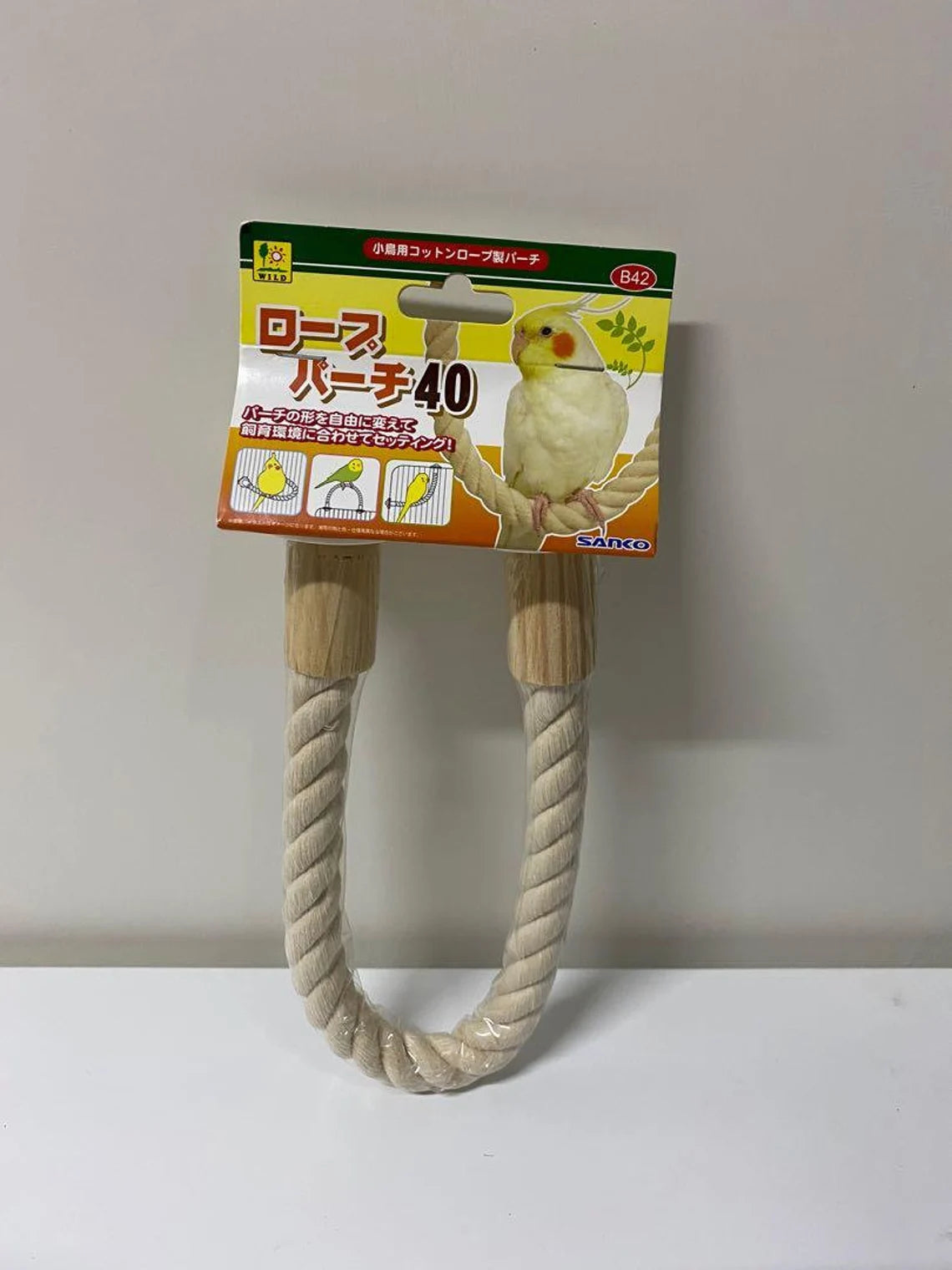 Japan Sanko Rope perch Birdie Standing Natural Wood for Small Medium Bird and Parrot Lovebird Budgie Pacific Parrotlet Cockatiel