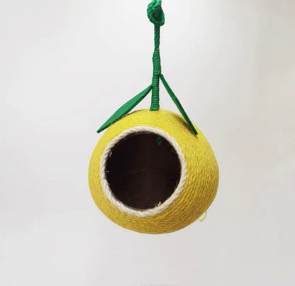 Fruit Style Natural Coconut Shell with Hemp Hope Bird House Hanging and Fix Style Parrot Nest Hamster Nest Birdie Items