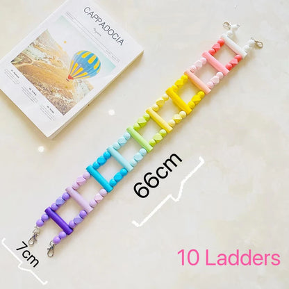 Parrot Pastel Rainbow Ladder Climbing Toy With Natural Wood Hanging Parrot Birdie Toy Supplies Birds Pets Parrots Ladders