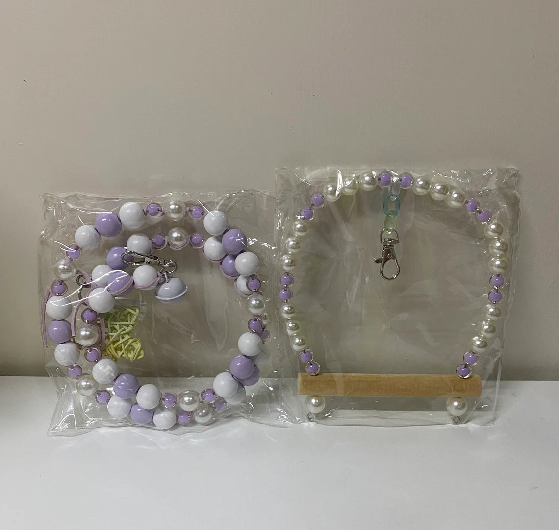 1 Set of 2 Maiden Fairy Style Pearl Purple Swings and Ladder Set for Birds Parrot Toys Handmade Organic Bird Cages Accessories