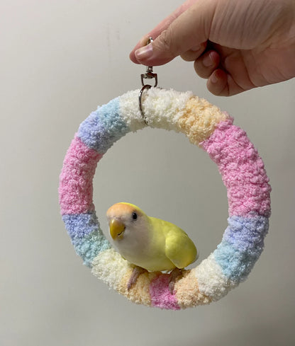 +Handmade+17.5cm Pastel Rainbow Yarn Knitting Ring Swings Parrot Birdie Toy