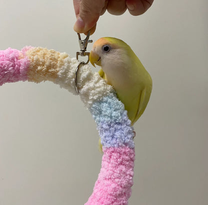 +Handmade+17.5cm Pastel Rainbow Yarn Knitting Ring Swings Parrot Birdie Toy