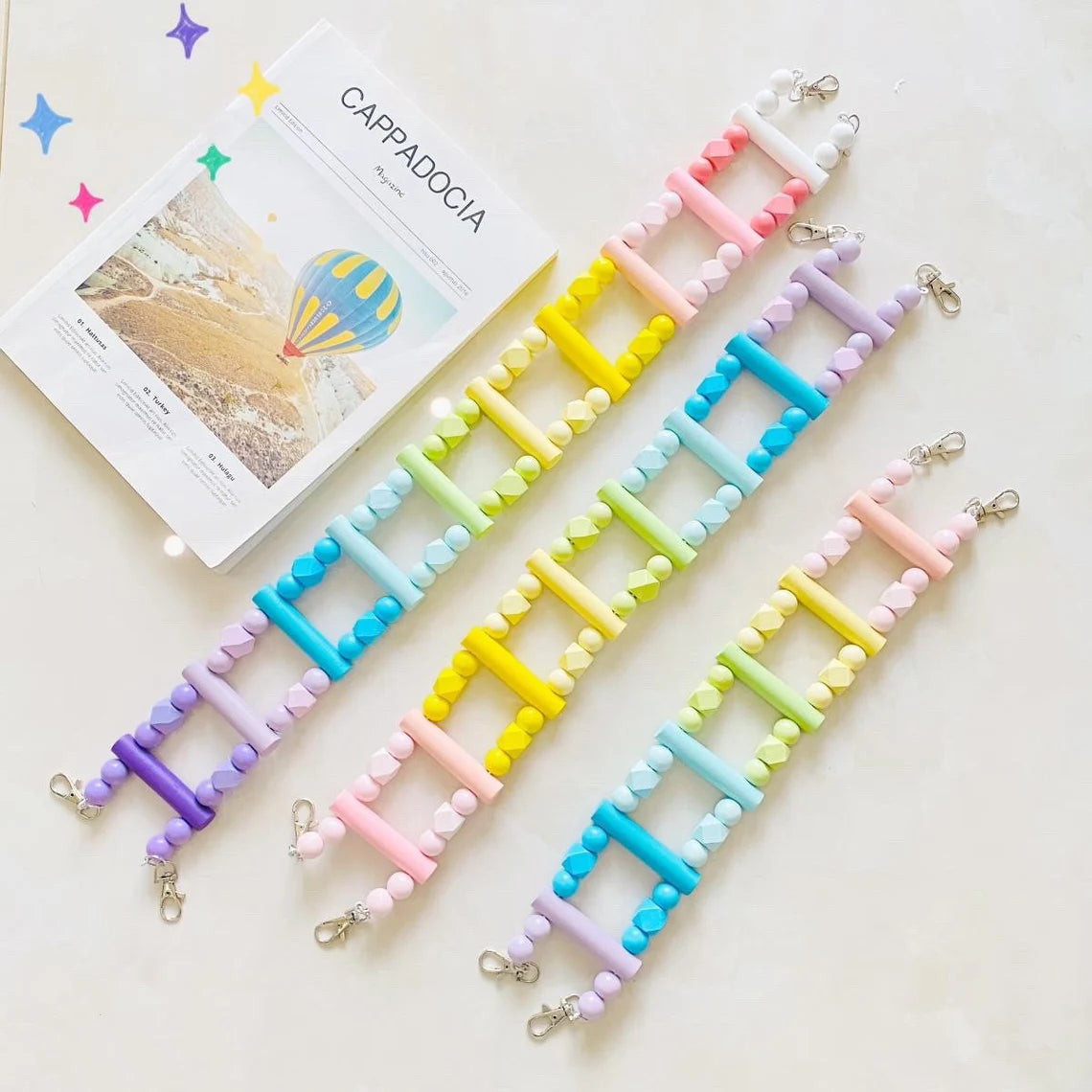 Parrot Pastel Rainbow Ladder Climbing Toy With Natural Wood Hanging Parrot Birdie Toy Supplies Birds Pets Parrots Ladders