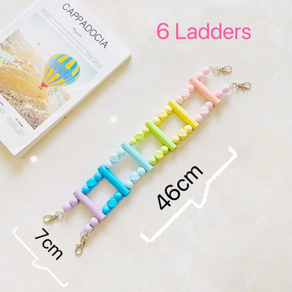 Parrot Pastel Rainbow Ladder Climbing Toy With Natural Wood Hanging Parrot Birdie Toy Supplies Birds Pets Parrots Ladders