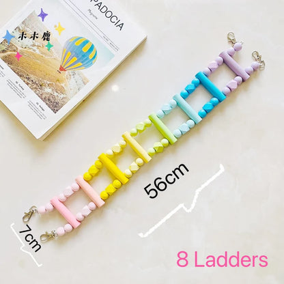 Parrot Pastel Rainbow Ladder Climbing Toy With Natural Wood Hanging Parrot Birdie Toy Supplies Birds Pets Parrots Ladders