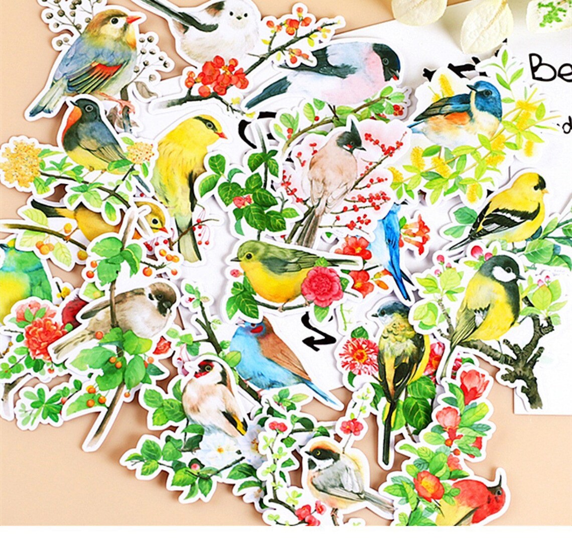 Set of 20 Pieces Stray Birds Stickers Waterproof Finches Mountain Birds