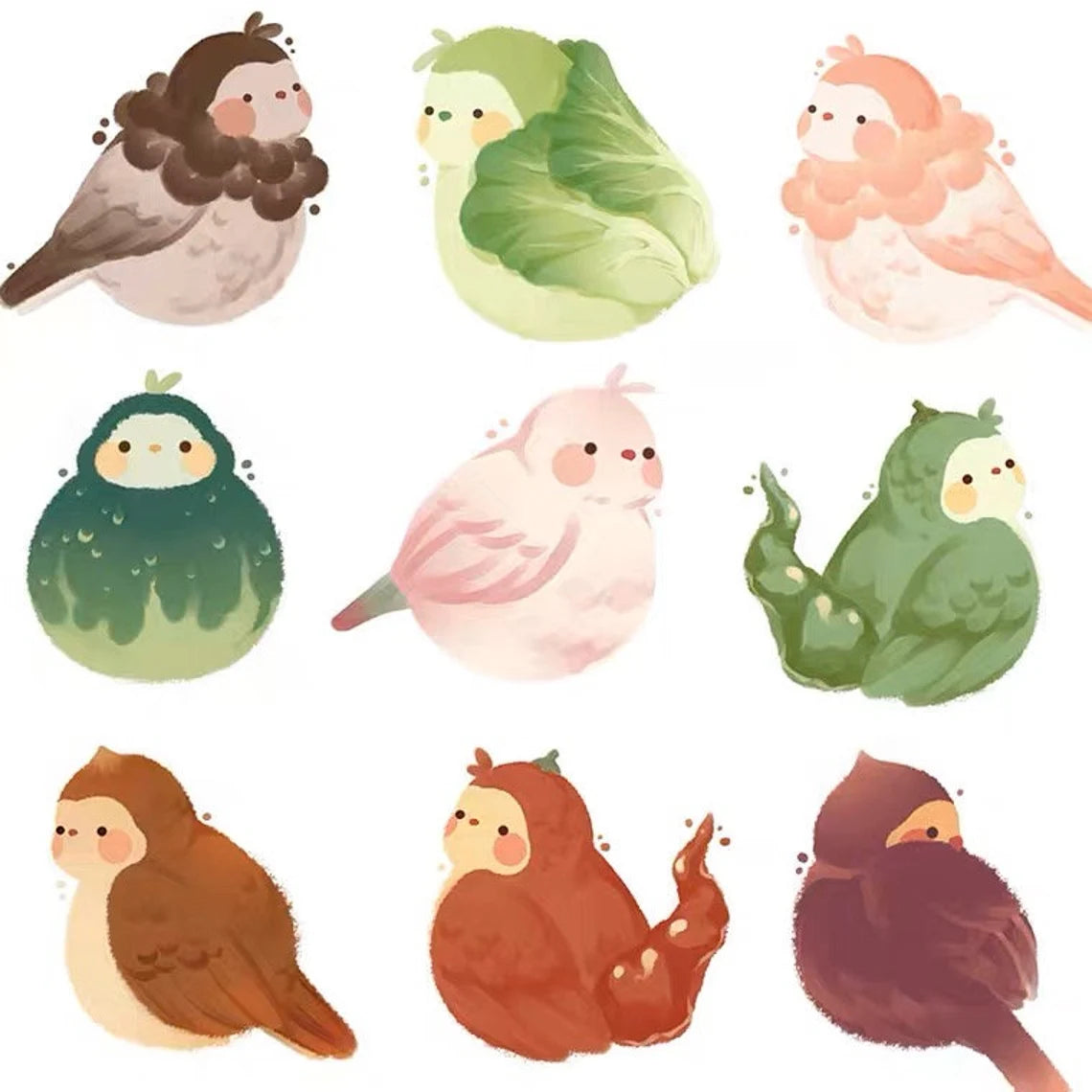 Set of 50 Pieces Vegetable & Plants Budgie Parrot Stickers Waterproof Lovebird Budgie Pacific Parrotlet Finches iPad iPhone Notebook