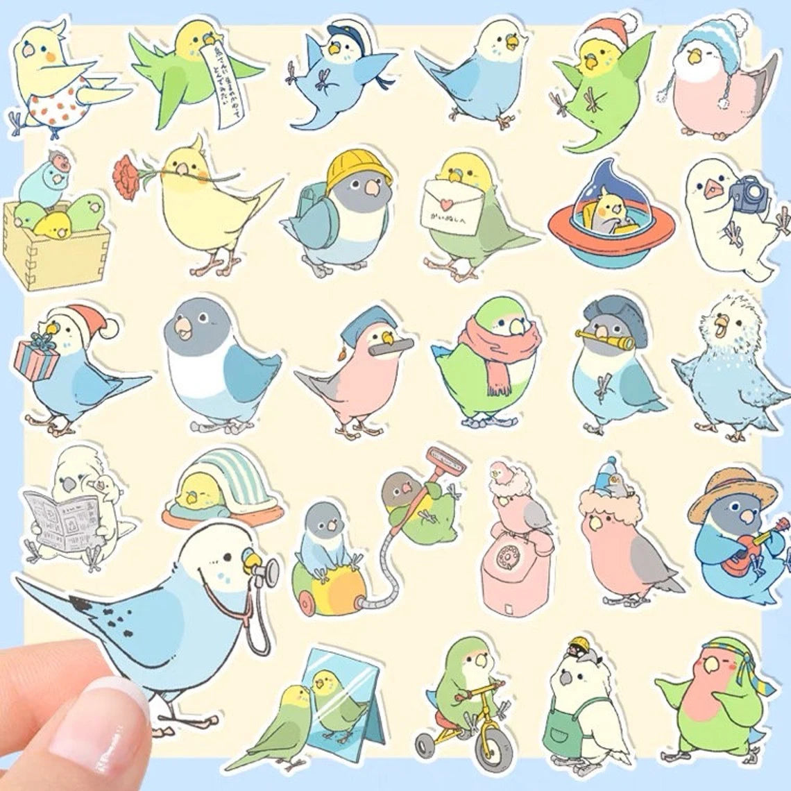 Set of 40 Pieces Lovely Travel Budgie Parrot Stickers Waterproof Lovebird Budgie Pacific Parrotlet Finches iPad iPhone NoteBook